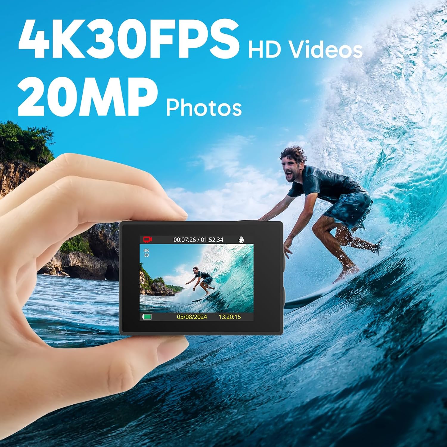 AKASO EK7000 4K30fps Action Camera - 131ft Waterproof Camera with Remote Control 4X Zoom Ultra HD 20MP Underwater Camera with Accessories Kit - Image 2