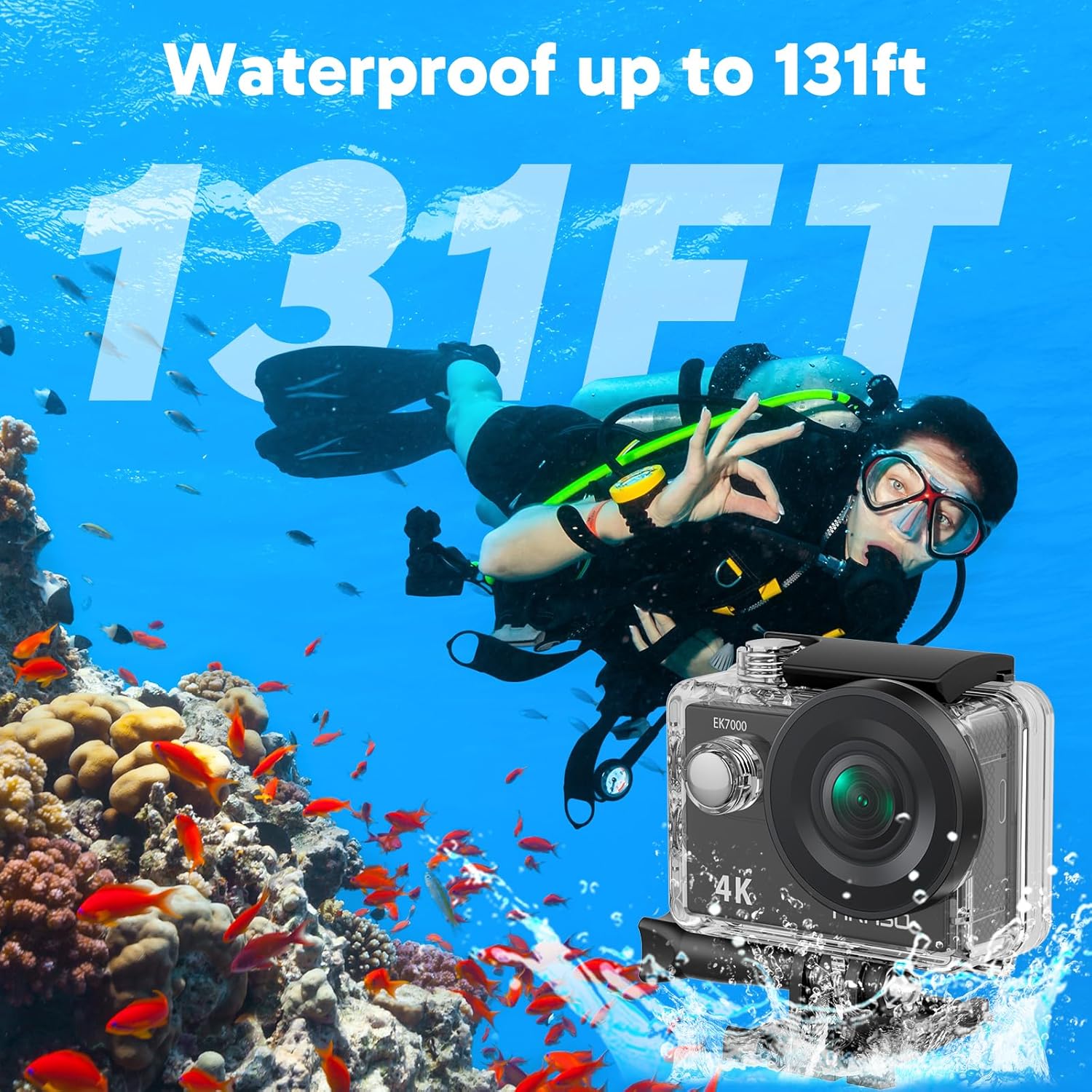 AKASO EK7000 4K30fps Action Camera - 131ft Waterproof Camera with Remote Control 4X Zoom Ultra HD 20MP Underwater Camera with Accessories Kit - Image 3