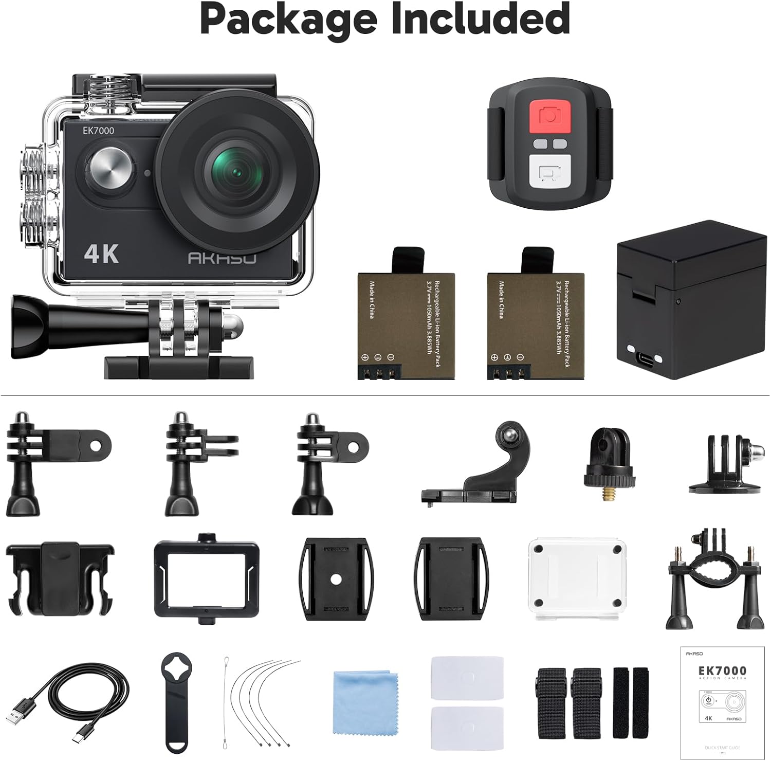 AKASO EK7000 4K30fps Action Camera - 131ft Waterproof Camera with Remote Control 4X Zoom Ultra HD 20MP Underwater Camera with Accessories Kit - Image 7