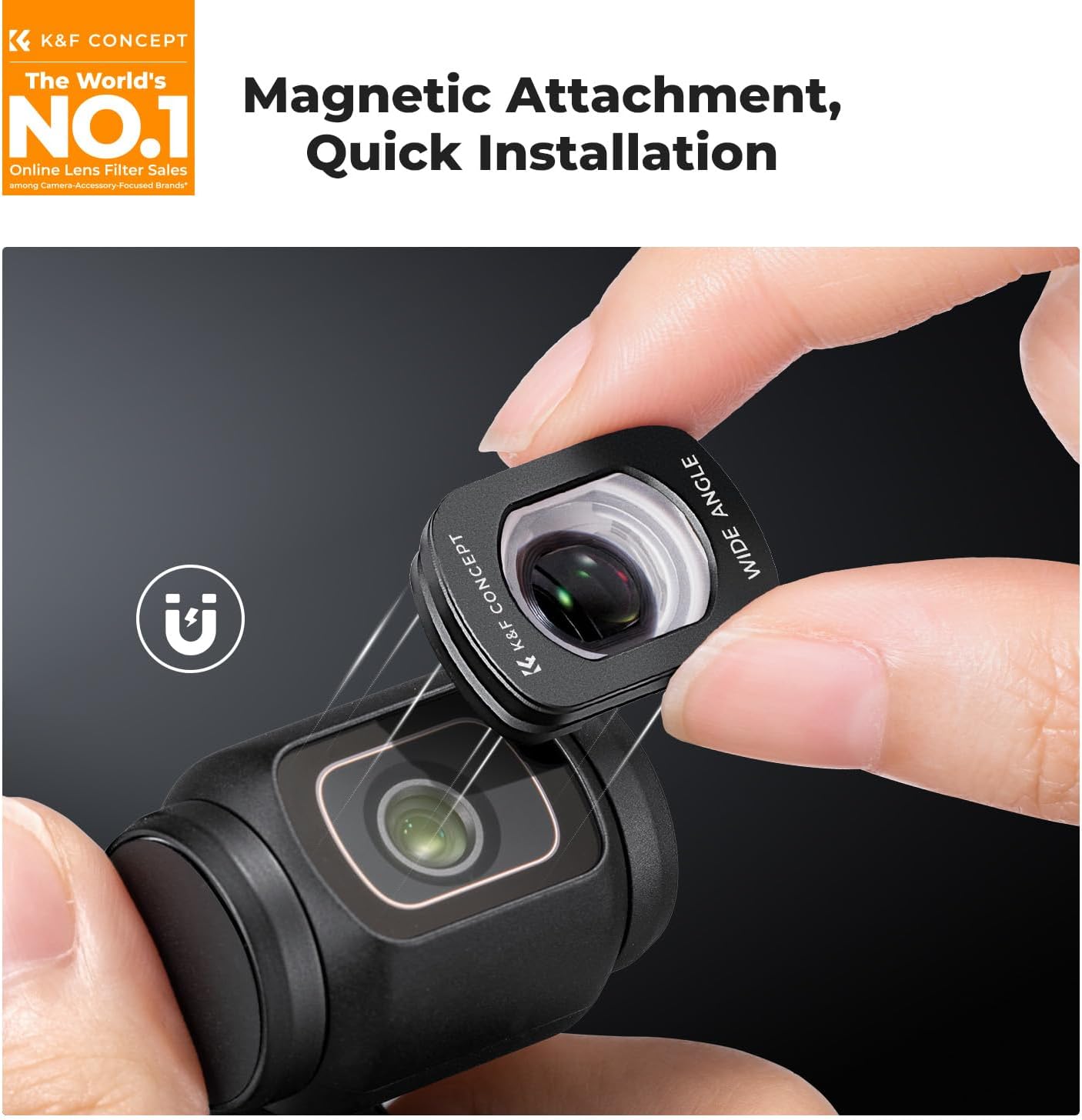 K&F CONCEPT Wide-Angle Lens Compatible with DJI Osmo Pocket 3, Magnetic Attach/Multi-Coated/Optical Glass - Image 2